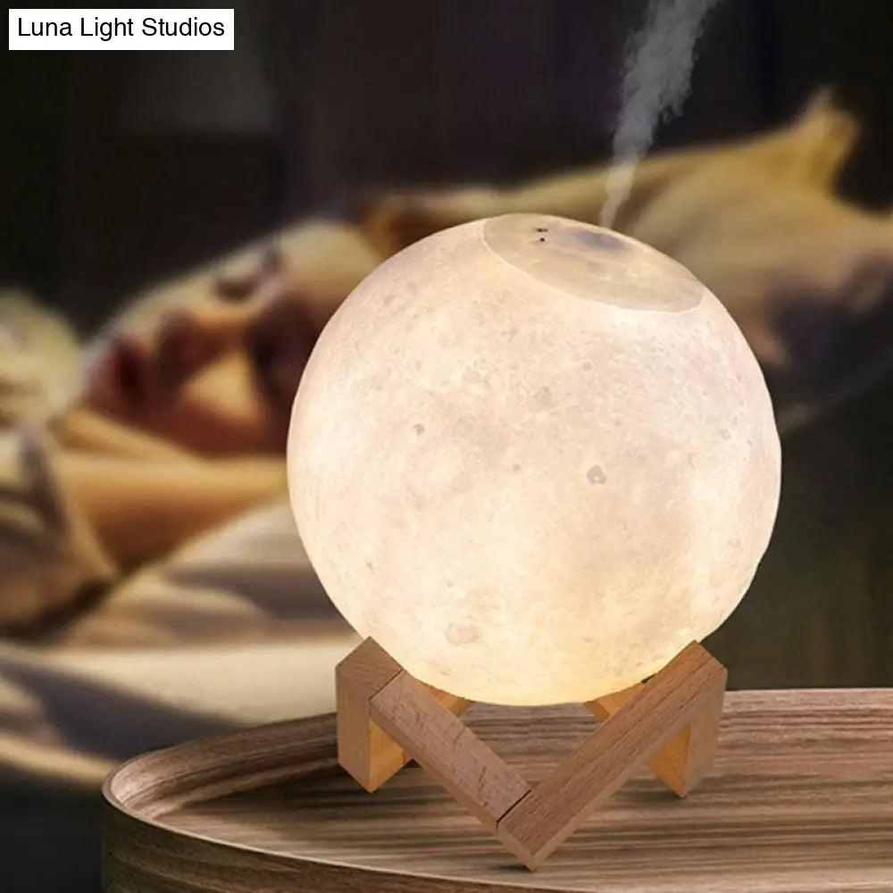 Nordic Moon Humidifier Table Lamp - White With Wood Base