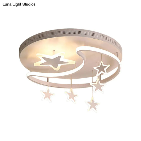 Nordic Moon & Star Ceiling Light Fixture - Acrylic Flush Mount For Kindergarten