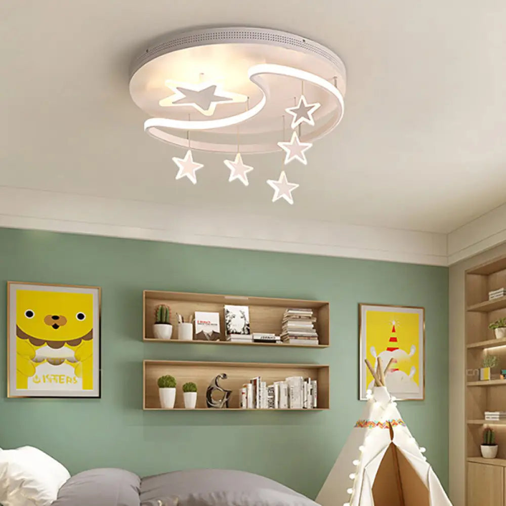 Nordic Moon & Star Ceiling Light Fixture - Acrylic Flush Mount For Kindergarten White / 16.5