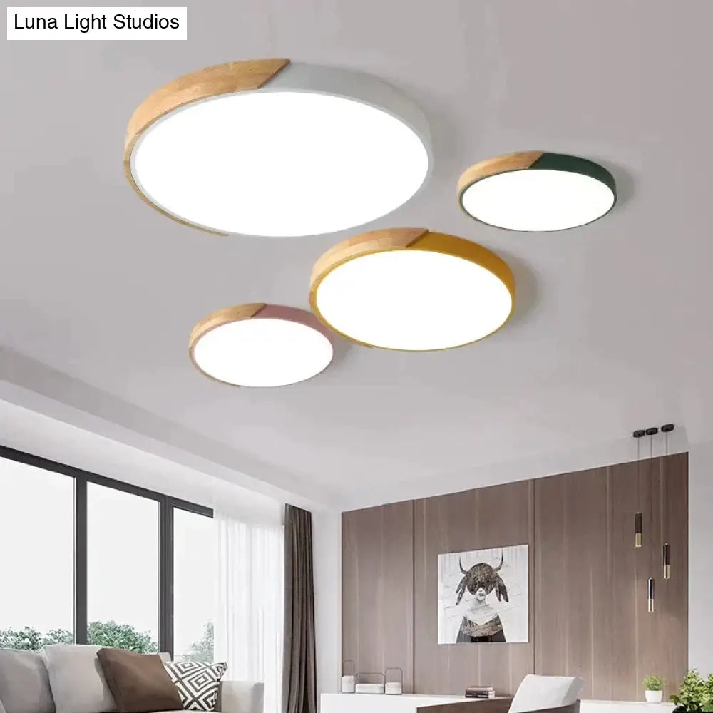 Nordic Oak App Dimmable Led Ceiling Lights Living Room Round Multicolor Alloy Lamp Bedroom Light