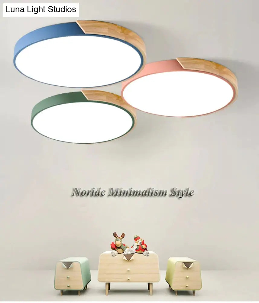 Nordic Oak App Dimmable Led Ceiling Lights Living Room Round Multicolor Alloy Lamp Bedroom Light