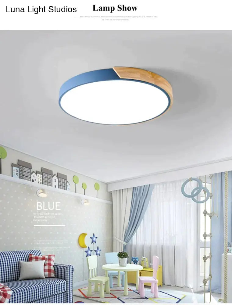 Nordic Oak App Dimmable Led Ceiling Lights Living Room Round Multicolor Alloy Lamp Bedroom Light