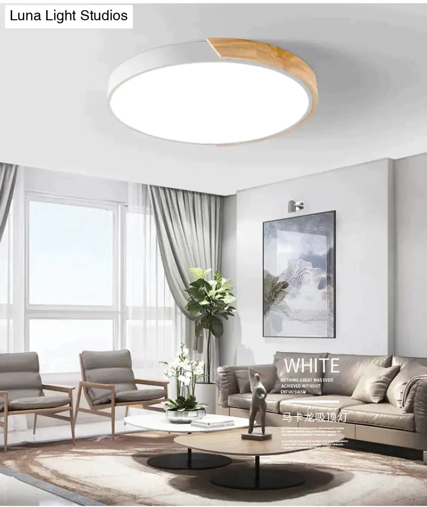 Nordic Oak App Dimmable Led Ceiling Lights Living Room Round Multicolor Alloy Lamp Bedroom Light