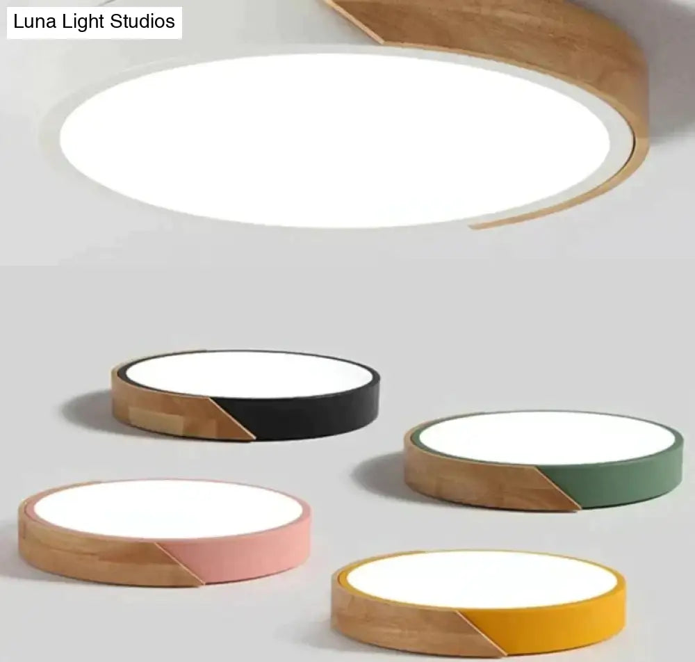 Nordic Oak App Dimmable Led Ceiling Lights Living Room Round Multicolor Alloy Lamp Bedroom Light