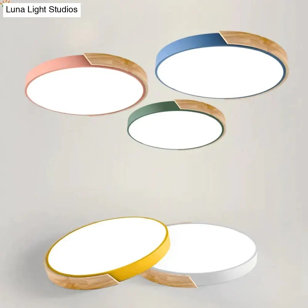 Nordic Oak App Dimmable Led Ceiling Lights Living Room Round Multicolor Alloy Lamp Bedroom Light