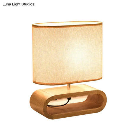 Nordic Oblong Wood Nightstand Lamp - 1-Light Bedside Table Light With Fabric Shade