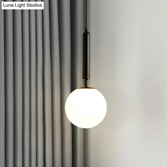 Nordic Opal Glass Ball Pendant Lamp - 1-Light Bedside Hanging Light Fixture