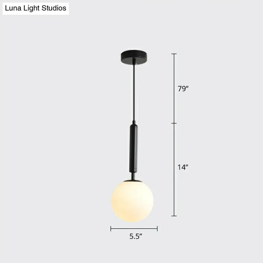 Nordic Opal Glass Pendant Lamp - 1-Light Bedside Hanging Light Fixture Black
