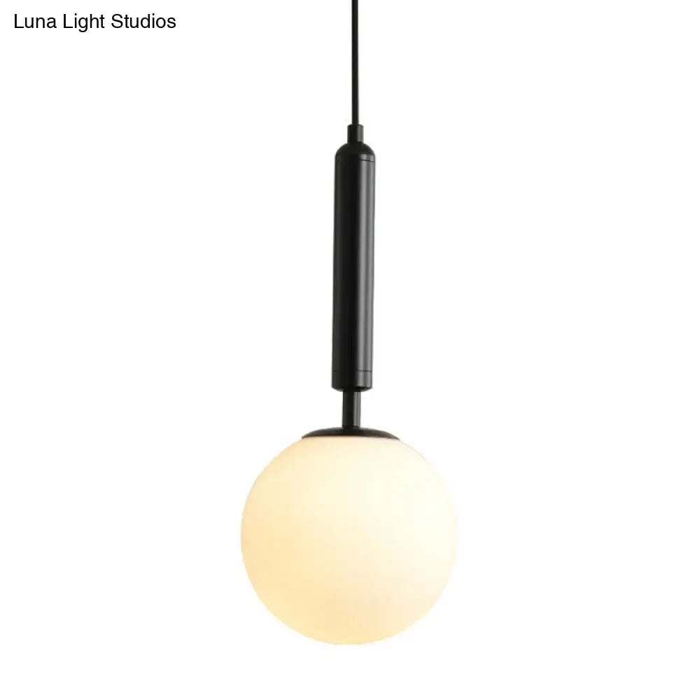 Nordic Opal Glass Ball Pendant Lamp - 1-Light Bedside Hanging Light Fixture