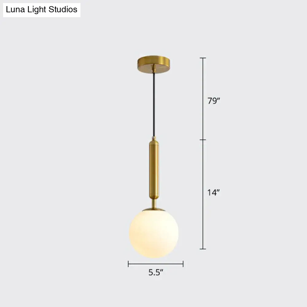 Nordic Opal Glass Pendant Lamp - 1-Light Bedside Hanging Light Fixture Gold