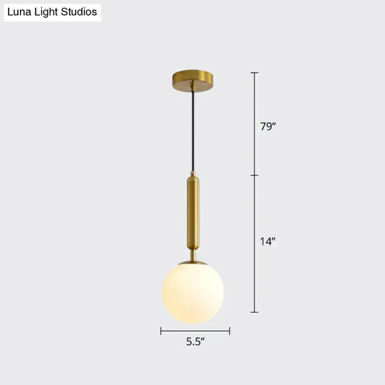 Nordic Opal Glass Pendant Lamp - 1-Light Bedside Hanging Light Fixture Gold