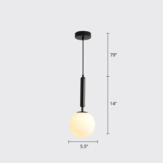 Nordic Opal Glass Ball Pendant Lamp - 1-Light Bedside Hanging Light Fixture Black