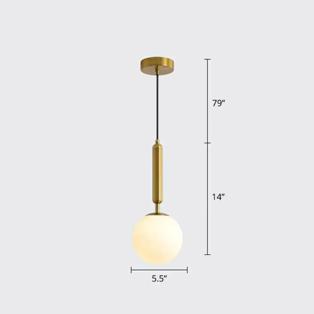 Nordic Opal Glass Ball Pendant Lamp - 1-Light Bedside Hanging Light Fixture Gold