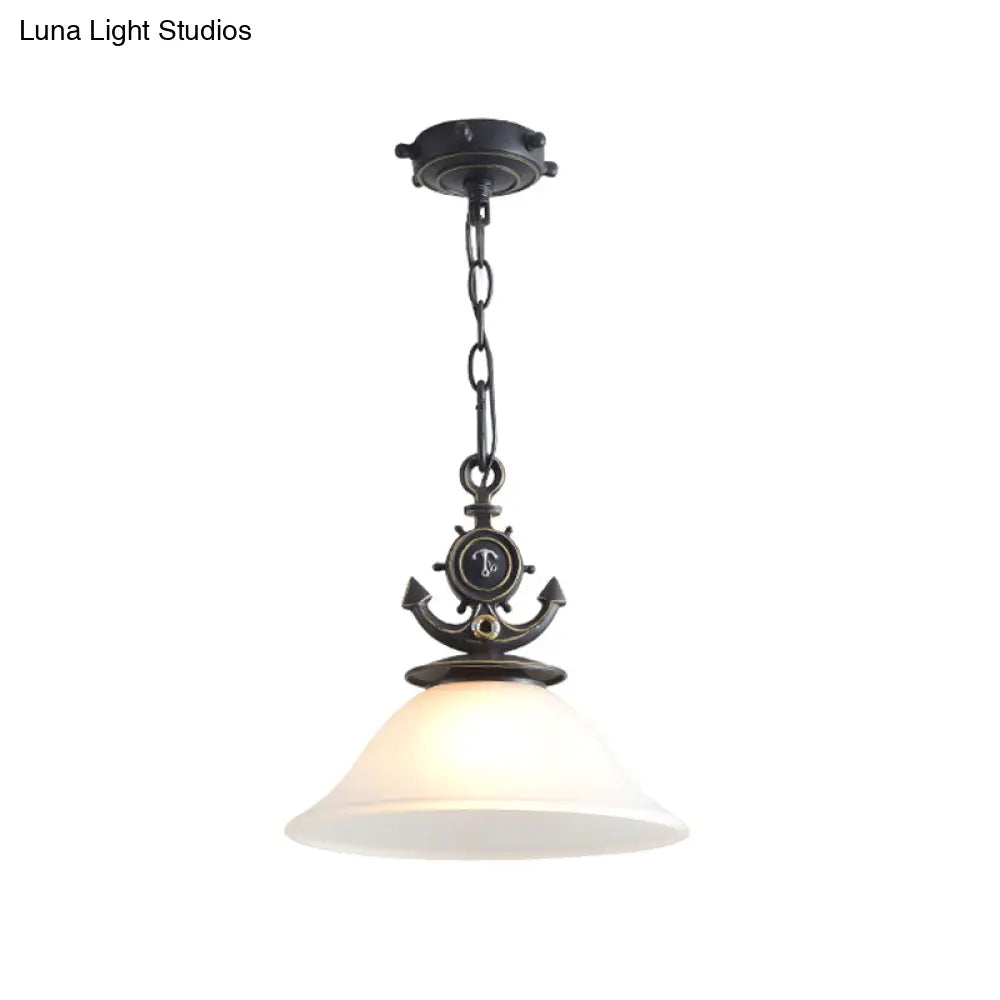 Nordic Opal Glass Ceiling Pendant With Black Suspension - Column/Bell Hang Fixture 1-Head Anchor Top