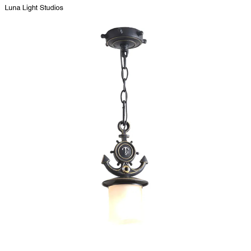 Nordic Opal Glass Ceiling Pendant With Black Suspension - Column/Bell Hang Fixture 1-Head Anchor Top