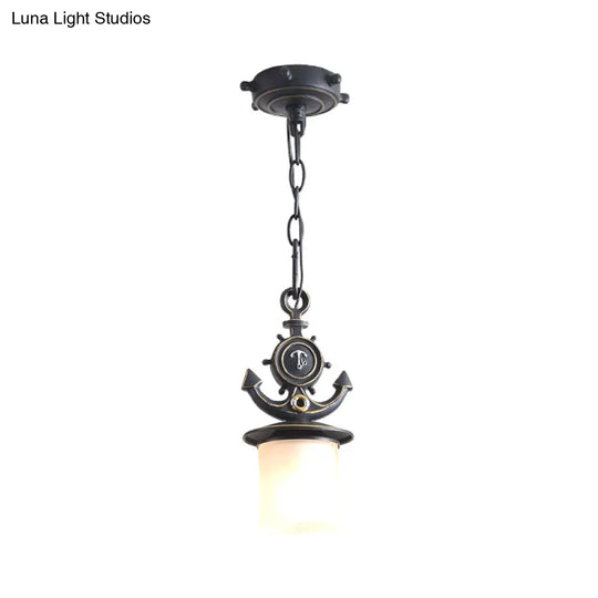 Nordic Opal Glass Ceiling Pendant With Black Suspension - Column/Bell Hang Fixture 1-Head Anchor Top