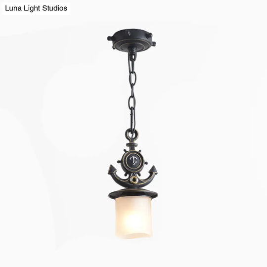 Nordic Opal Glass Ceiling Pendant With Black Suspension - Column/Bell Hang Fixture 1-Head Anchor Top