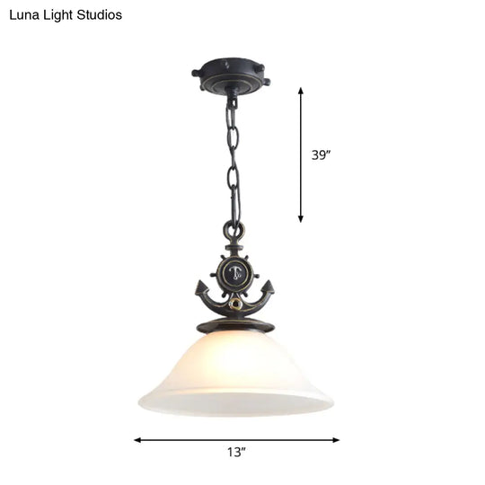 Nordic Opal Glass Ceiling Pendant With Black Suspension - Column/Bell Hang Fixture 1-Head Anchor Top