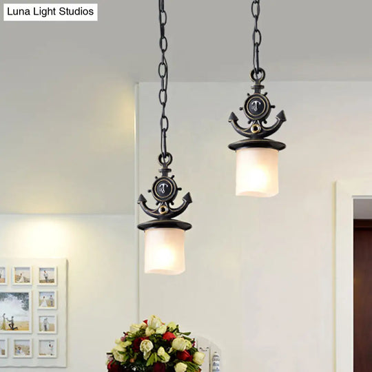 Nordic Opal Glass Ceiling Pendant With Black Suspension - Column/Bell Hang Fixture 1-Head Anchor Top