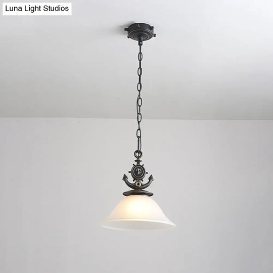 Nordic Opal Glass Ceiling Pendant With Black Suspension - Column/Bell Hang Fixture 1-Head Anchor Top