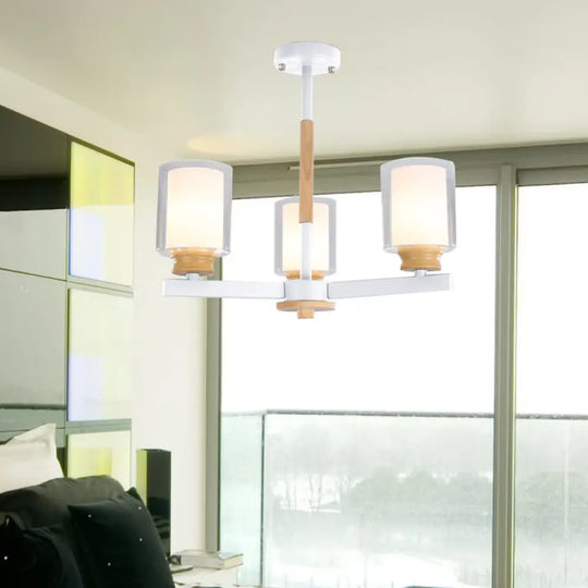 Nordic Opal Glass Cylinder Pendant Chandelier - 3/5/6 Lights Grey/White Hanging Lamp For Living Room