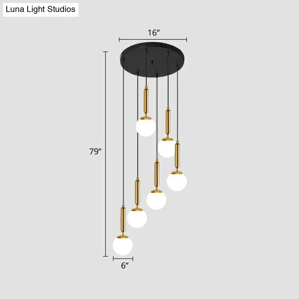 Nordic Opal Glass Spiral Pendant Light - Ideal For Stairways And Ceilings 6 / Gold