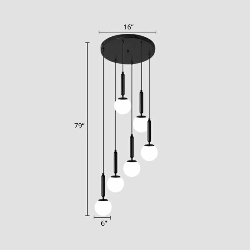 Nordic Opal Glass Spiral Ball Pendant Light For Stairways And Ceilings 6 / Black