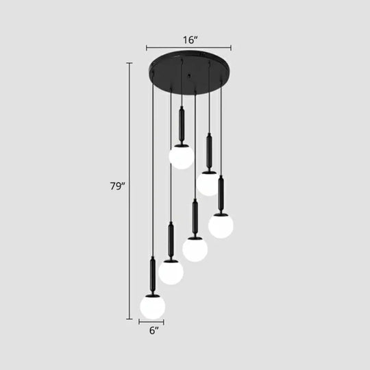 Nordic Opal Glass Spiral Ball Pendant Light For Stairways And Ceilings 6 / Black