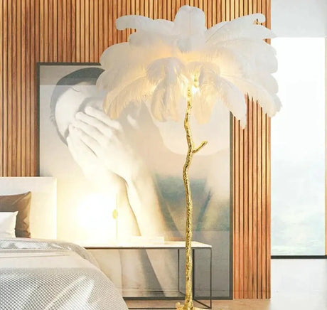 Nordic Ostrich Feather Floor Lamp Stand Light Copper Modern Interior Lighting Decor Home Lights