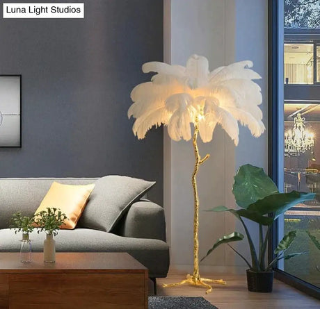 Nordic Ostrich Feather Floor Lamp Stand Light Copper Modern Interior Lighting Decor Home Lights