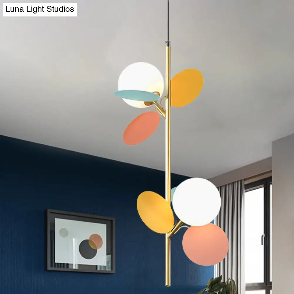 Nordic Pendant Chandelier With 2 Heads And Opal Glass Shade - Grey/White/Red-Yellow-Blue