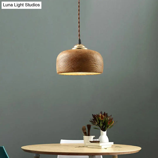 Nordic Pendant Lamp With Wooden Bowl Shade - Single-Bulb Restaurant Suspension Light