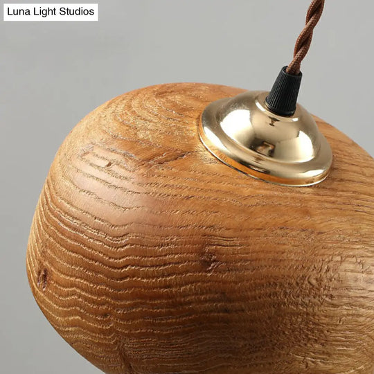 Nordic Wooden-Bowl Pendant Light - Single-Bulb Restaurant Suspension Lamp