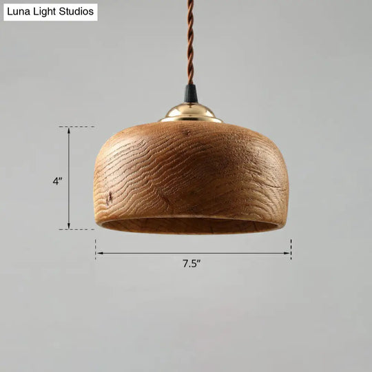 Nordic Wooden-Bowl Pendant Light - Single-Bulb Restaurant Suspension Lamp Wood
