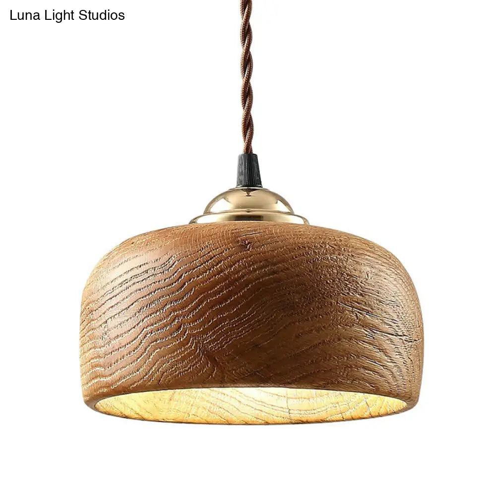 Nordic Wooden-Bowl Pendant Light - Single-Bulb Restaurant Suspension Lamp