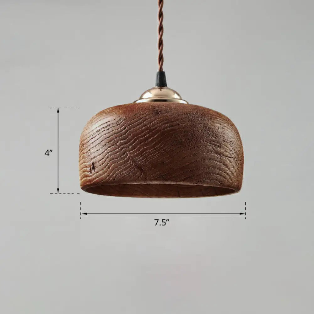 Nordic Pendant Lamp With Wooden Bowl Shade - Single-Bulb Restaurant Suspension Light Brown