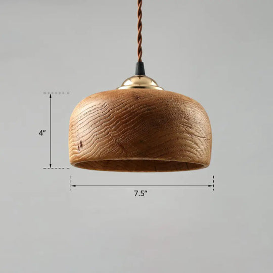 Nordic Pendant Lamp With Wooden Bowl Shade - Single-Bulb Restaurant Suspension Light Wood