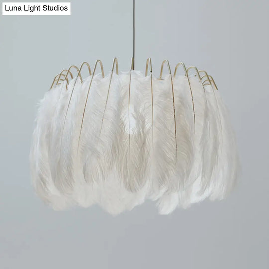 Nordic Pendant Light Kit - Single Bedroom Suspension Lighting In White With Tree Crown And Floral