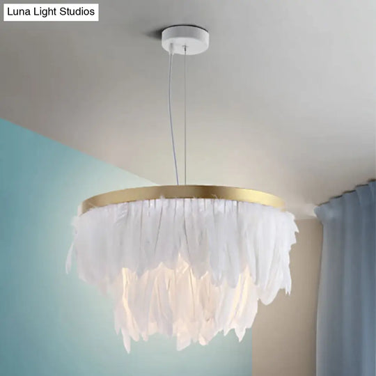 Nordic Pendant Light Kit - Single Bedroom Suspension Lighting In White With Tree Crown And Floral