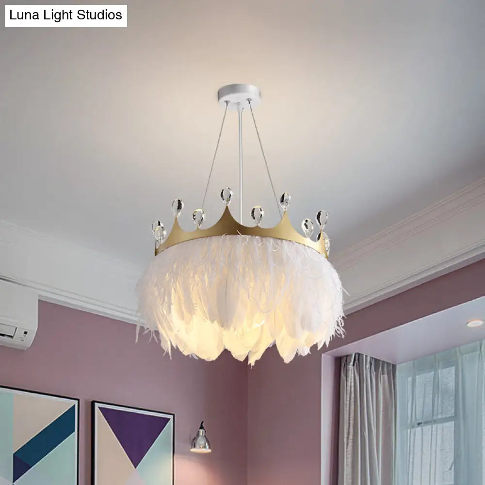 Nordic Pendant Light Kit - Single Bedroom Suspension Lighting In White With Tree Crown And Floral