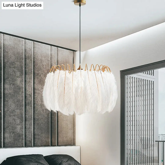 Nordic Pendant Light Kit - Single Bedroom Suspension Lighting In White With Tree Crown And Floral