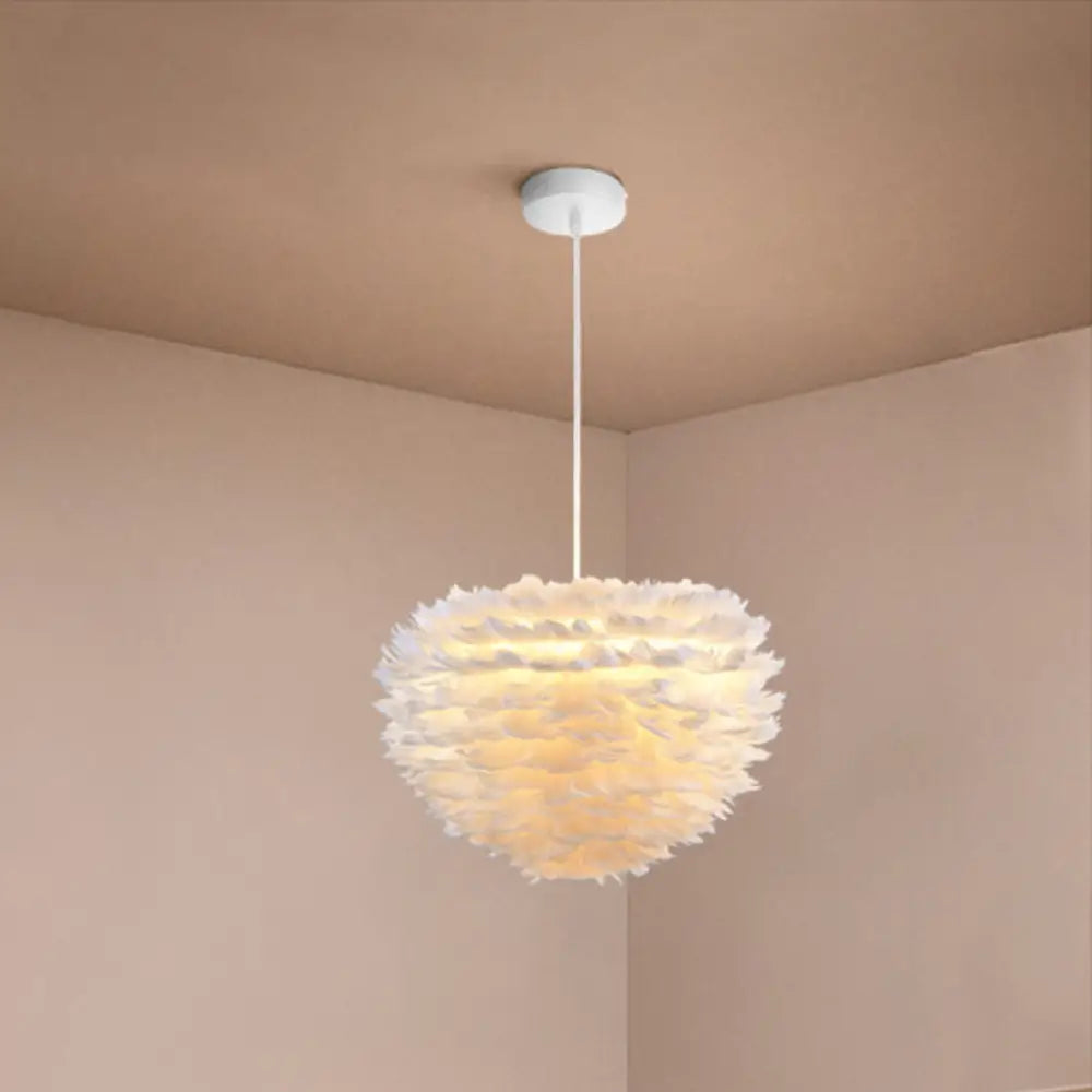 Nordic Pendant Light Kit - Single Bedroom Suspension Lighting In White With Tree Crown And Floral