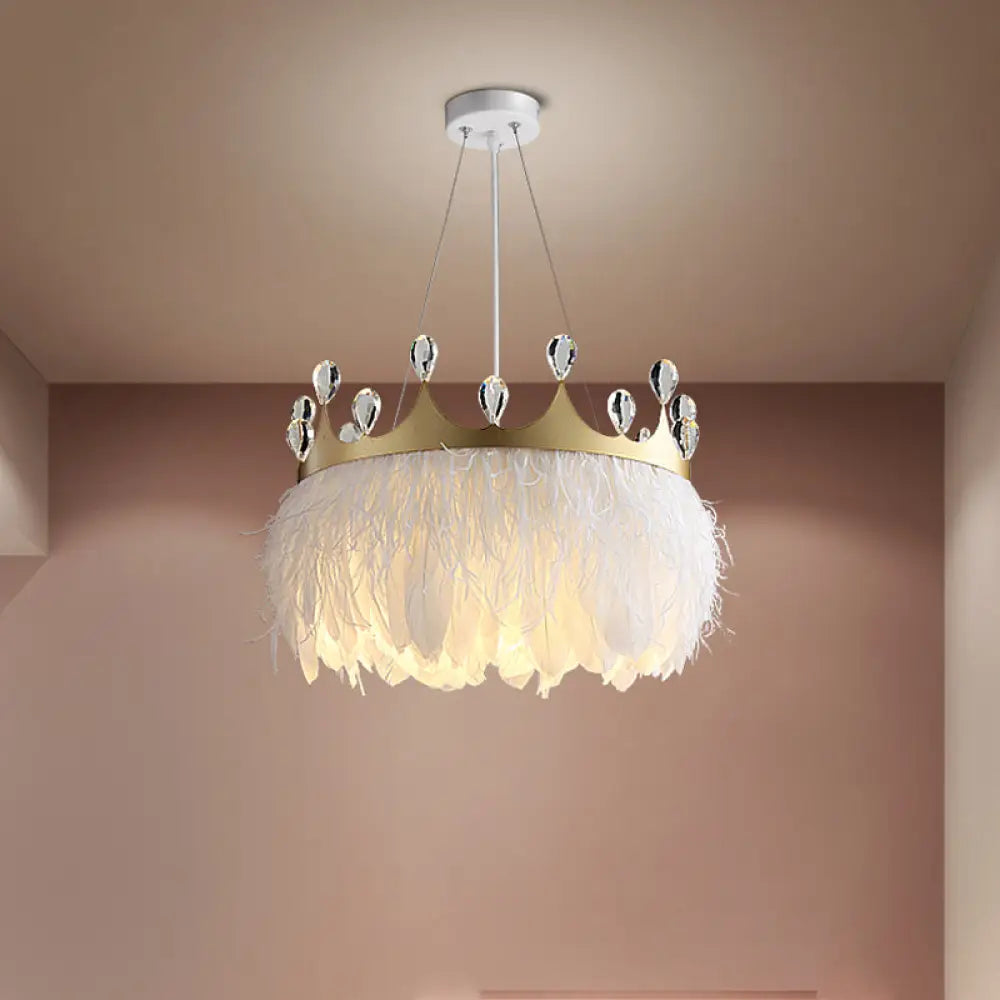 Nordic Pendant Light Kit - Single Bedroom Suspension Lighting In White With Tree Crown And Floral