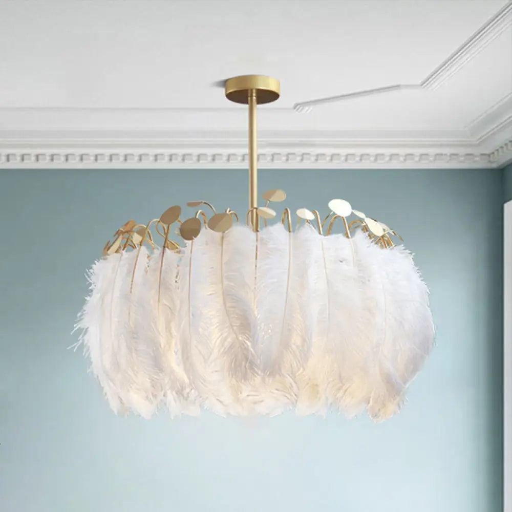 Nordic Pendant Light Kit - Single Bedroom Suspension Lighting In White With Tree Crown And Floral