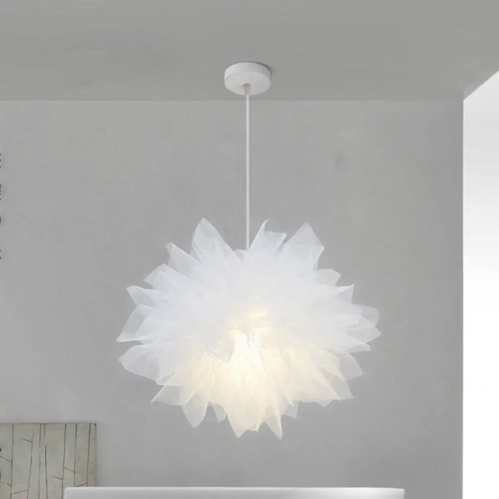 Nordic Pendant Light Kit - Single Bedroom Suspension Lighting In White With Tree Crown And Floral