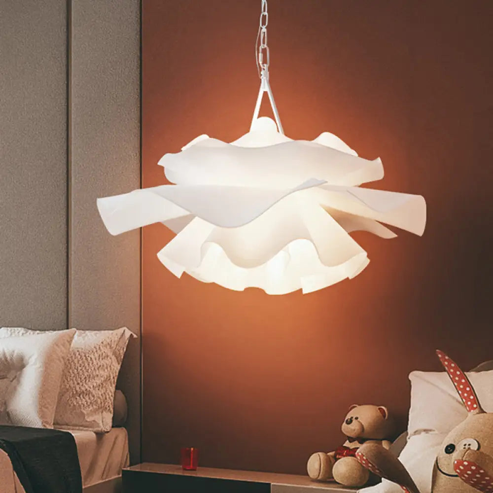 Nordic Pendant Light Kit - Single Bedroom Suspension Lighting In White With Tree Crown And Floral