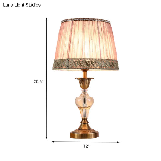 Nordic Pink Crystal Desk Lamp With Conical Fabric Shade - Living Room Table Light