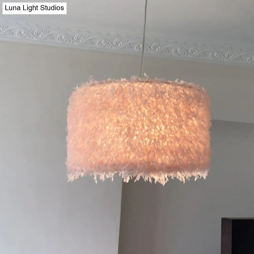 Pink & White Feather Pendant Lamp - Nordic Style / 12