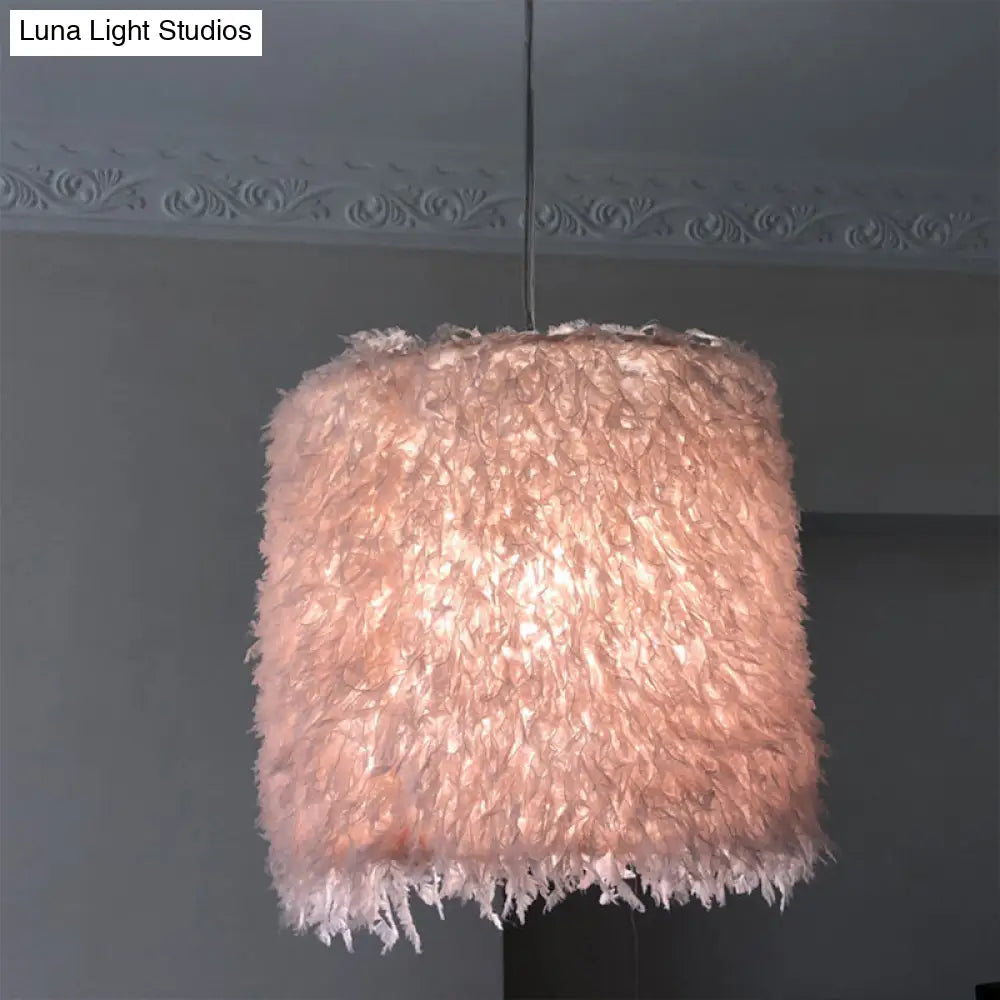 Pink & White Feather Pendant Lamp - Nordic Style / 5.5