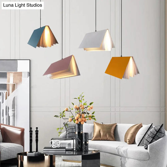 Nordic Plastic Pendant Ceiling Light: Modern 1-Bulb Book-Inspired Hanging Lamp For Living Room